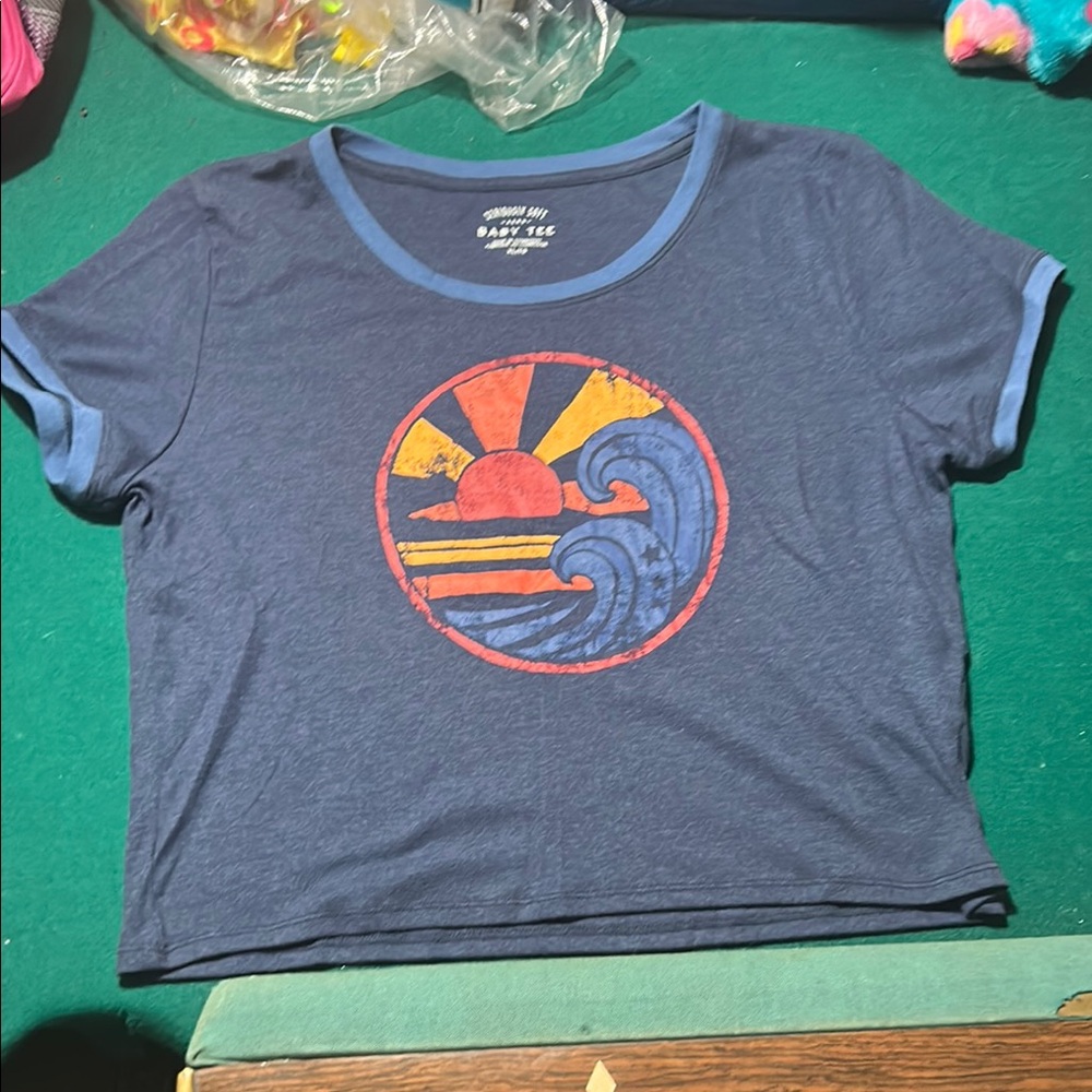 Graphic Blue T-Shirt with Sunset Design